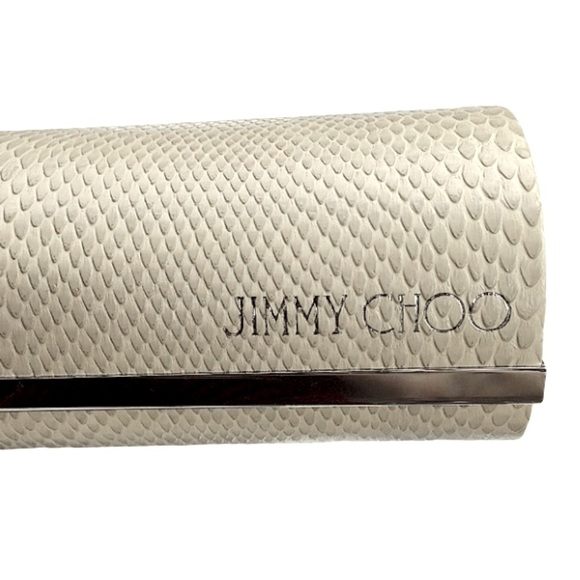 Jimmy Choo Ivory Faux Snakeskin Sunglass Eyeglass Case Magnetic Close
